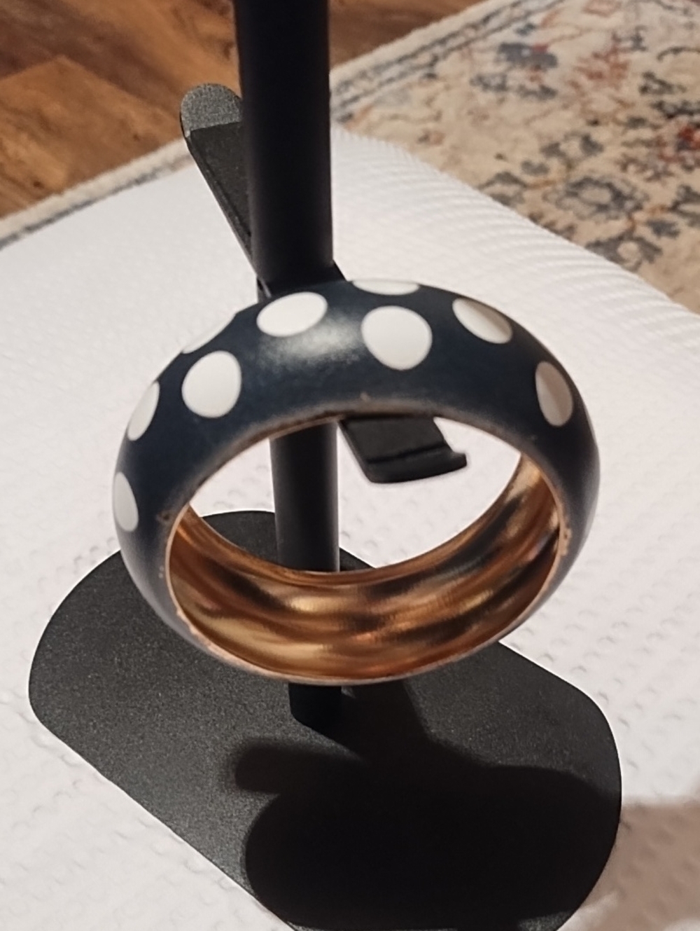 Navy Polka Dot Bangle Bracelet with Gold Interior